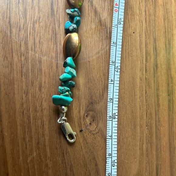 Vintage 925 Sterling Silver Chunky Genuine Turquoise and Bronze Bead Necklace C3 - Picture 11 of 11